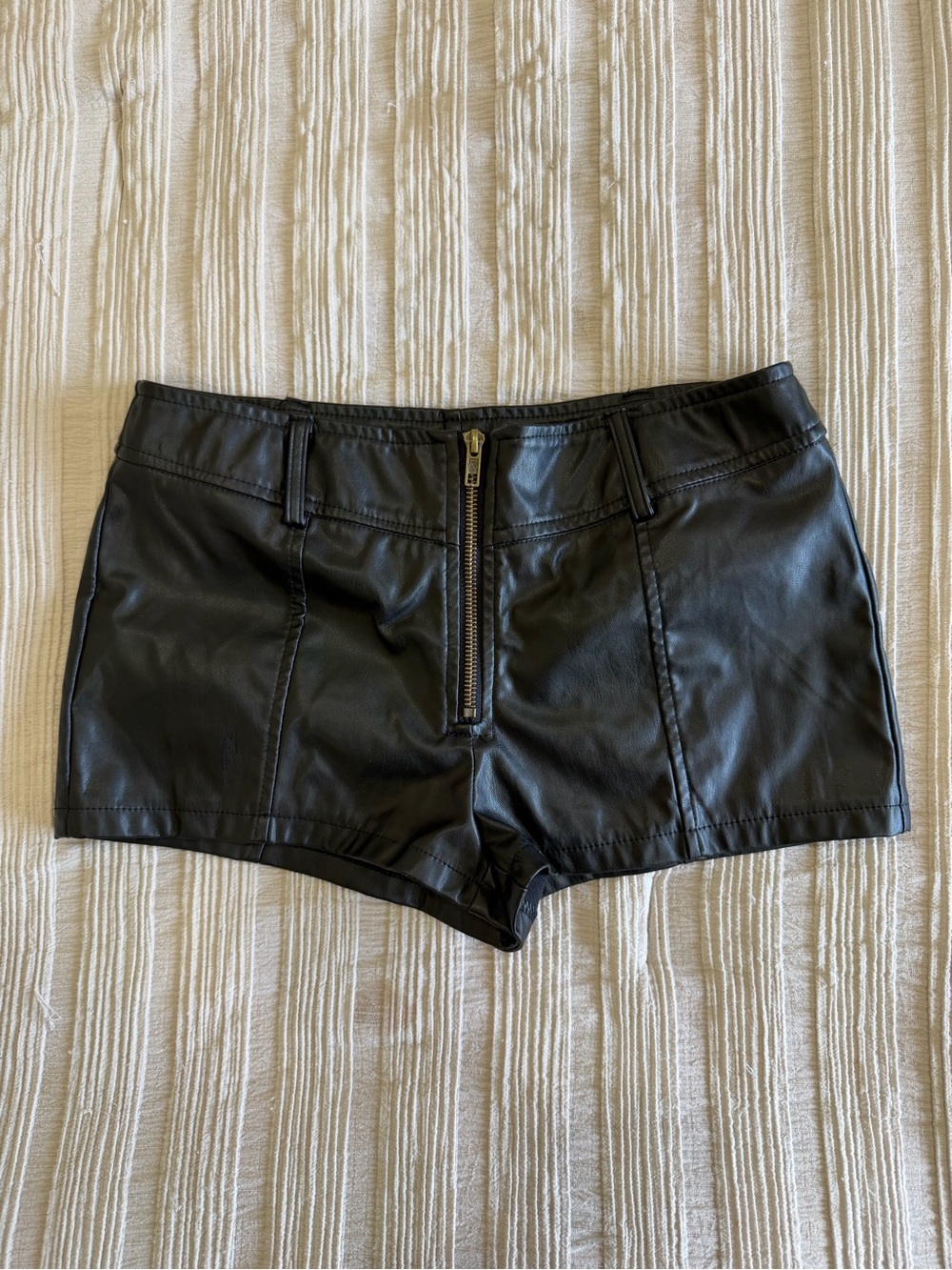 Black Faux Leather High-Rise Shorts with Front Zip